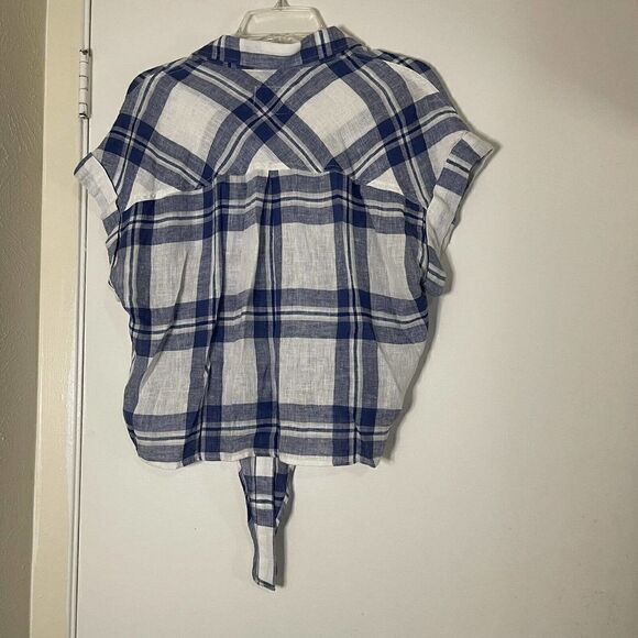 RAILS amelie lapis short sleeve blue plaid linen blend top size medium - Picture 3 of 4